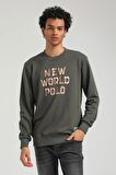 Bisiklet Yaka Haki Slim Fit Sweatshirt 23FWM60161