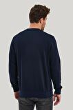 Bisiklet Yaka Lacivert Slim Fit Sweatshirt 23FWM60166