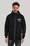 Kapüşonlu Siyah Slim Fit Full-Zip Sweatshirt 23FWM64067