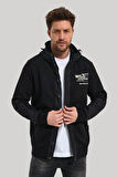 Kapüşonlu Siyah Slim Fit Full-Zip Sweatshirt 23FWM64067