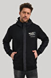 Kapüşonlu Siyah Slim Fit Full-Zip Sweatshirt 23FWM64067