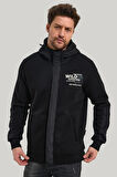 Kapüşonlu Siyah Slim Fit Full-Zip Sweatshirt 23FWM64067