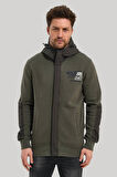 Kapüşonlu Haki Slim Fit Full-Zip Sweatshirt 23FWM64067