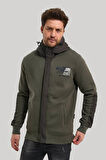 Kapüşonlu Haki Slim Fit Full-Zip Sweatshirt 23FWM64067