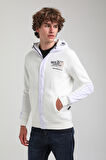 Kapüşonlu Ekru Slim Fit Full-Zip Sweatshirt 23FWM64067