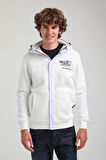 Kapüşonlu Ekru Slim Fit Full-Zip Sweatshirt 23FWM64067