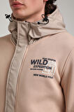 Kapüşonlu Bej Slim Fit Full-Zip Sweatshirt 23FWM64067
