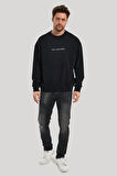 Bisiklet Yaka Siyah Slim Fit Sweatshirt 23FWM60168