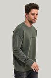 Bisiklet Yaka Haki Slim Fit Sweatshirt 23FWM60168
