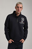 Dik Yaka Lacivert Slim Fit Full-Zip Sweatshirt 24FWM64075