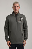 Dik Yaka Haki Slim Fit Full-Zip Sweatshirt 24FWM64075