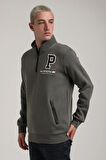 Dik Yaka Haki Slim Fit Full-Zip Sweatshirt 24FWM64075