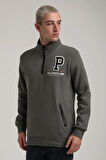 Dik Yaka Haki Slim Fit Full-Zip Sweatshirt 24FWM64075