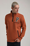 Dik Yaka Kiremit Slim Fit Full-Zip Sweatshirt 24FWM64075