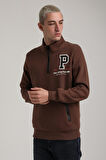 Dik Yaka Kahverengi Slim Fit Full-Zip Sweatshirt 24FWM64075