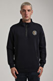 Dik Yaka Lacivert Slim Fit Full-Zip Sweatshirt 24FWM64083