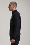Dik Yaka Lacivert Slim Fit Full-Zip Sweatshirt 24FWM64083