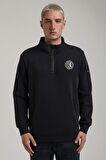 Dik Yaka Lacivert Slim Fit Full-Zip Sweatshirt 24FWM64083