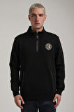 Dik Yaka Siyah Slim Fit Full-Zip Sweatshirt 24FWM64083