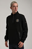 Dik Yaka Siyah Slim Fit Full-Zip Sweatshirt 24FWM64083