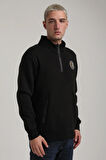 Dik Yaka Siyah Slim Fit Full-Zip Sweatshirt 24FWM64083