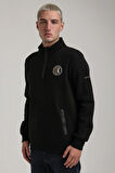 Dik Yaka Siyah Slim Fit Full-Zip Sweatshirt 24FWM64083