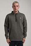 Dik Yaka Haki Slim Fit Full-Zip Sweatshirt 24FWM64083