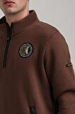 Dik Yaka Kahverengi Slim Fit Full-Zip Sweatshirt 24FWM64083