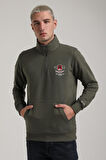 Dik Yaka Haki Slim Fit Sweatshirt 24FWM60198