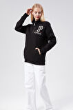 Dik Yaka Kadın  Siyah Slim Fit Sweatshirt 24FWW64075