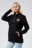 Dik Yaka Kadın Siyah Slim Fit Sweatshirt 24FWW64083