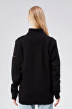 Dik Yaka Kadın Siyah Slim Fit Sweatshirt 24FWW64083