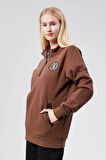 Dik Yaka Kadın Kahverengi Slim Fit Sweatshirt 24FWW64083