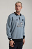 Bisiklet Yaka Mavi Slim Fit Sweatshirt 24FWM60207