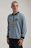 Bisiklet Yaka Mavi Slim Fit Sweatshirt 24FWM60207