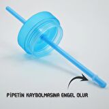 BottleBoss Çift Katmanlı Pipetli Çift Renkli Sızdırmaz Bardak Matara 480 Ml Mavi