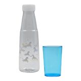 BottleBoss Renkli Bardaklı Desenli Sızdırmaz Kapaklı Su Şişesi Matara 600 Ml Mavi