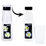 BottleBoss Renkli Bardaklı Papatya Desenli Sızdırmaz Kapaklı Su Şişesi Matara 500 Ml