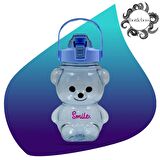 BottleBoss Pipetli Taşıma Askılı Gülümseyen Ayıcık Matara 1,5 Litre Sticker HEDİYELİ Mavi