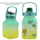 BottleBoss Kare Spor Model Taşıma Askılı Pipetli Motivasyon Matarası 1,5 Litre Sticker HEDİYELİ Yeşil