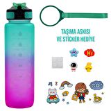 BottleBoss Renk Geçişli Sızdırmaz Kapak Motivasyon Matarası 1 Litre Sticker HEDİYELİ Yeşil (BB-89959)