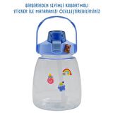 BottleBoss Taşıma Askılı Pipetli Şeffaf Matara 1200 Ml Sticker HEDİYELİ Mavi