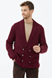 Şal Yaka Düğmeli Triko Hırka  - Bordo