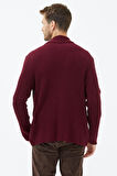 Şal Yaka Düğmeli Triko Hırka  - Bordo