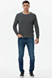 Sıfır Yaka Triko Kazak  - Koyu Gri