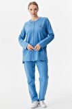 Büyük Beden Taş Detaylı Eşofman Takım - Mavi
