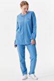 Büyük Beden Taş Detaylı Eşofman Takım - Mavi