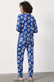 Termal Kumaş Triko Kombinli Pijama Takım - Saks
