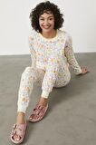 Meyve Desenli Termal Pijama Takım - Ekru
