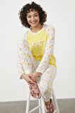 Desenli Termal Pijama Takım - Sarı